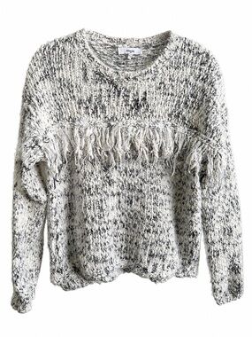 Suncoo Paris Golda Grey Marled Fringe Chunky Knit Sweater Size T1 / Small
